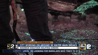 Warmer weather helping city crews break up ice caused by water main breaks