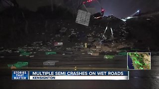 Wet roads lead to big rig truck crashes