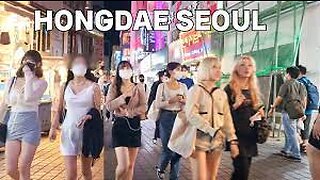 Korea Live Tour | Seoul Hongdae Shopping Food Street Walking Tour | Live Korean food walk