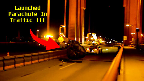 Drag Race Nissan GT-R Parachute Stunt on Golden Gate Bridge!