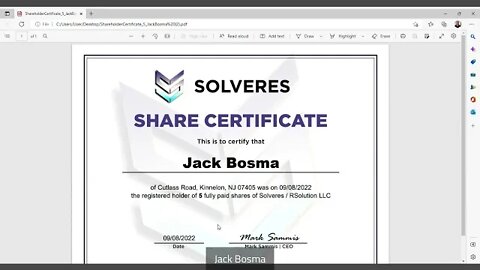 The Solveres Angel Shareholder Certificate