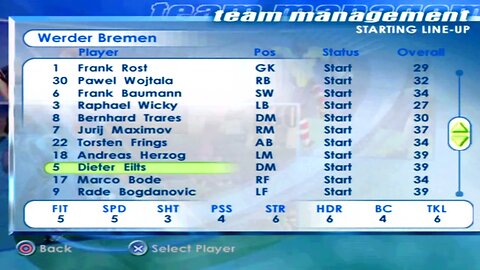 FIFA 2001 Werder Bremen Overall Player Ratings