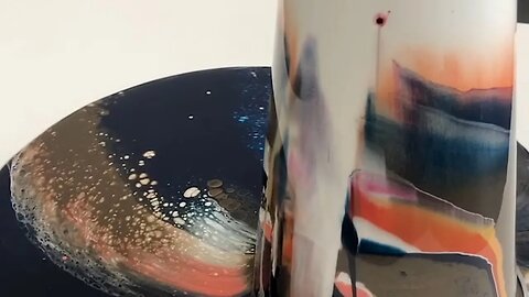 Acrylic Pour Grenade Pour with Blue and Peach!