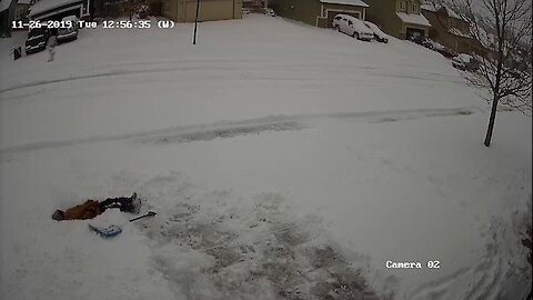 Boy Realizes How Hard Shoveling Snow Is