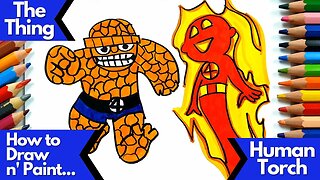 How to Draw and Paint the Thing and Human Torch from Fantastic Four in Chibi Version