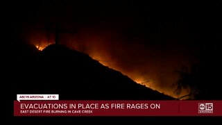 Evacuations in place as fire rages on