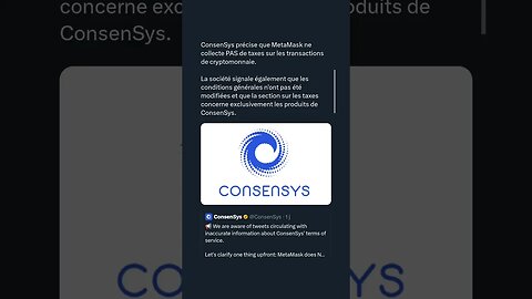 ConsenSys précise que MetaMask ne collecte PAS de taxes sur les transactions de cryptomonnaie.