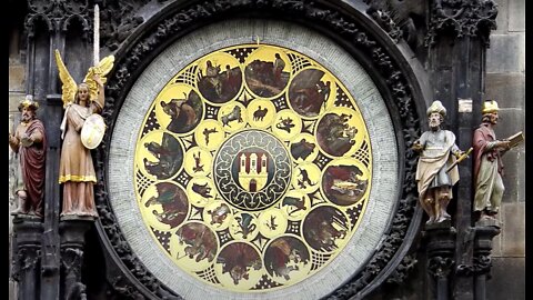 Ancient clock showing the real moon and life inside our earth