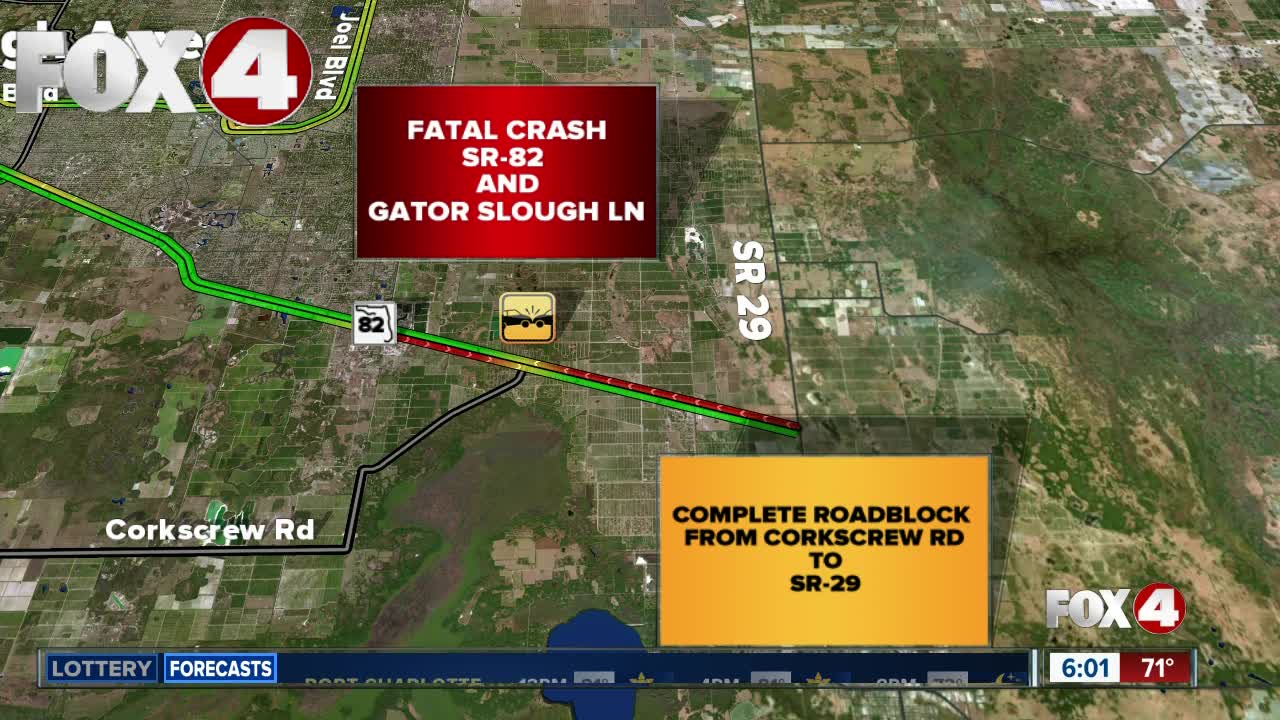 Fatal crash on State Road 82 causes roadblock east of Lehigh Acres