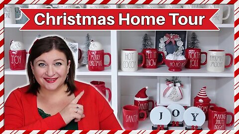 Christmas HOME tour | RAE DUNN Christmas collection | dining room table setting and tv party room