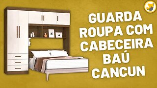 Guarda Roupa Casal com Cabeceira Baú 5 Portas 3 Gavetas e Prateleiras Cancun Siena Moveis