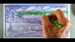 How to draw and paint an interior landscape with colored pencils