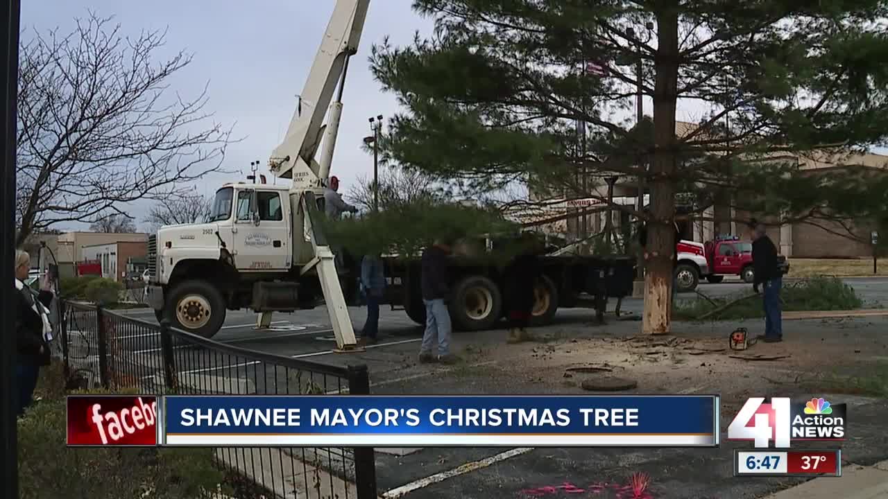Giant Shawnee Mayor's Christmas tree placed