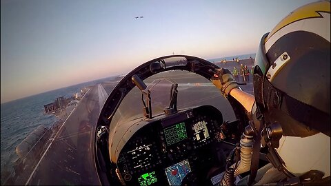 PINKY CATAPULT LAUNCH - US Navy Waist Cat Shot and Flight Deck Operations - EA-18G Cockpit View