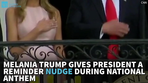 Melania Trump Gives President A Reminder Nudge During National Anthem