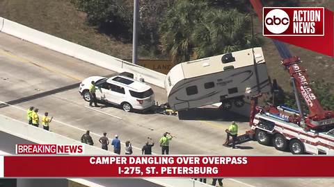 Travel trailer removed from I-275 overpass in St. Pete after crash