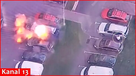 Moment car explosion of deputy head of satellite communications center of Russian Army in Moscow