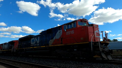 CN 8916, CN 2662, CN 2678 & CN 2663 Engines Manifest Train Westbound On Strathroy Sub TRACK SIDE