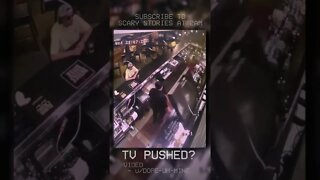 terrifying CCTV of television falling on bartender.. what happened? #shorts