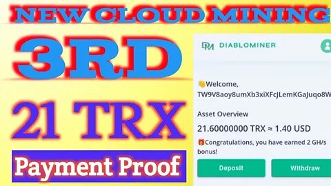 new cloud mining | 3rd payment proof | 21 trx ka payment proof