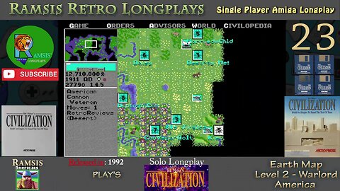 Sid Meier's Civilization | 1992 | Amiga | Warlord | EARTH | America - Episode #23 | Longplay