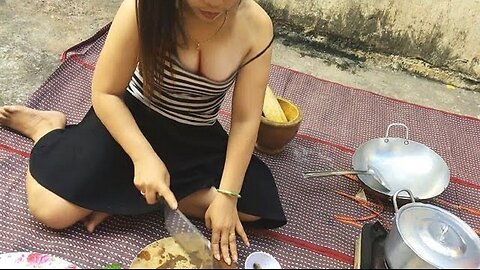 beautiful girl cooking Amazing Khmer Food