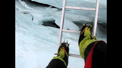 Everest Khumbu Icefall Ladder Crossing