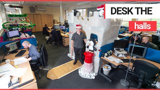 Is this the craziest Christmas office desk you've ever seen?