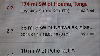 7.0 Earthquake Tonga Upgraded To A 7.2. 6/15/2023