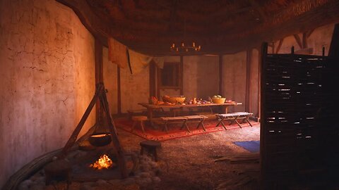 ASMR Mediaeval Viking Household Experience - Ambience, Wind, Fire Cracking, Chatter, etc