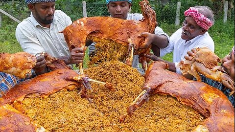 Inside mutton Biryani full goat mutton cooking with steffend Biryani