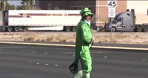 Police leprechaun in Las Vegas crosswalk