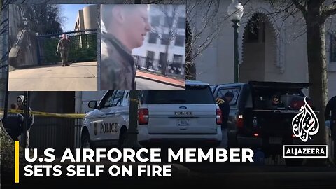 US airman sets himself on fire outside Israel embassy to protest 'genocide'