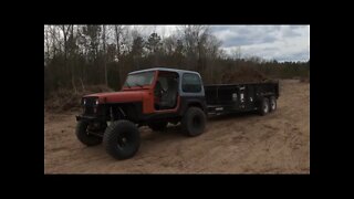 Jeep Wrangler towing 7 tons (getting a little wild at the end, almost rolled it)