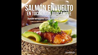 Salmon Wrapped in Bacon with Guacamole