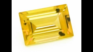 Chatham Baguette Yellow Sapphire: Lab-grown yellow sapphire baguette, medium tone