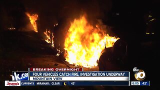 Fire engulfs 4 vehicles in Mountain View