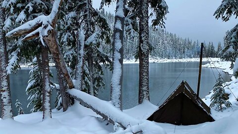 Hot Tent Camping In Snow | Wood Stove Pizza Melts