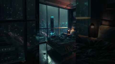 Dystopian apartment during storm #ambience #rainyday #rainycity #dystopian