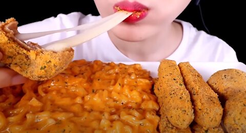 ASMR CHEESY CARBO FIRE NOODLES, CHEESE BALL, CHEESE STICKS EATING SOUNDS