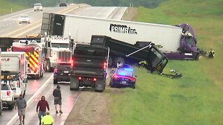 Dump truck, semi-truck accident on Muskogee Turnpike