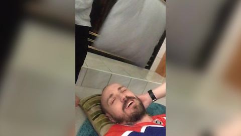 Funny Little Boy Hits His Dad With Pillows