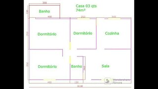 planta baixa casa teria 3 quartos)/74 metros