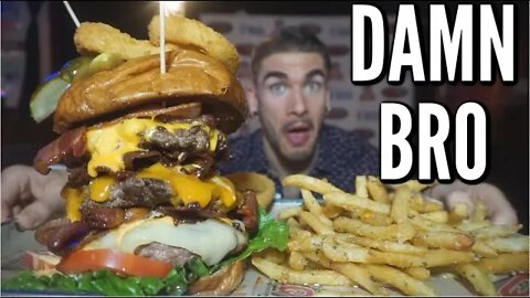 GIANT CHEESEBURGER CHALLENGE WITH GARLIC CHEESE FRIES | In Chicago Illinois | Man Vs Food