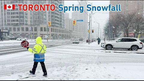 Spring SNOWFALL in Toronto Canada 🇨🇦 Toronto Weather March 2024 | Yonge Street 4K Walk