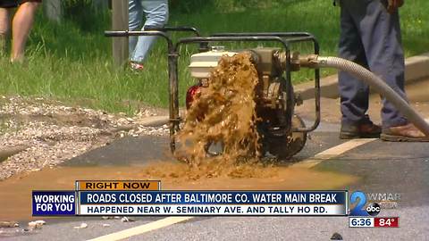 Roads Closed after Baltimore Co. Water Main Break