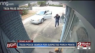 Tulsa police search for a suspect porch pirate