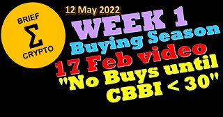 BriefCrypto-Week 1-Day 4-BUYING SEASON-17 Feb 2022 Video-"No buys until CBBI<30" - 12 May 2022