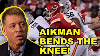 ESPN'S Troy Aikman BENDS THE KNEE and "Apologizes" for "TAKE THE DRESSES OFF" comment on MNF!