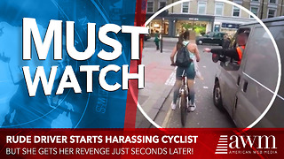 Rude Driver Thinks It’s Funny To Harass Lady On Bike, Gets Instant Does Of Karma